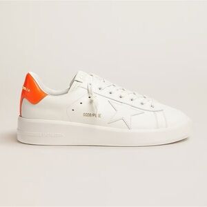 Golden Goose White Purestar sneakers w fluorescent orange tab, size 40 (W 9-9.5)